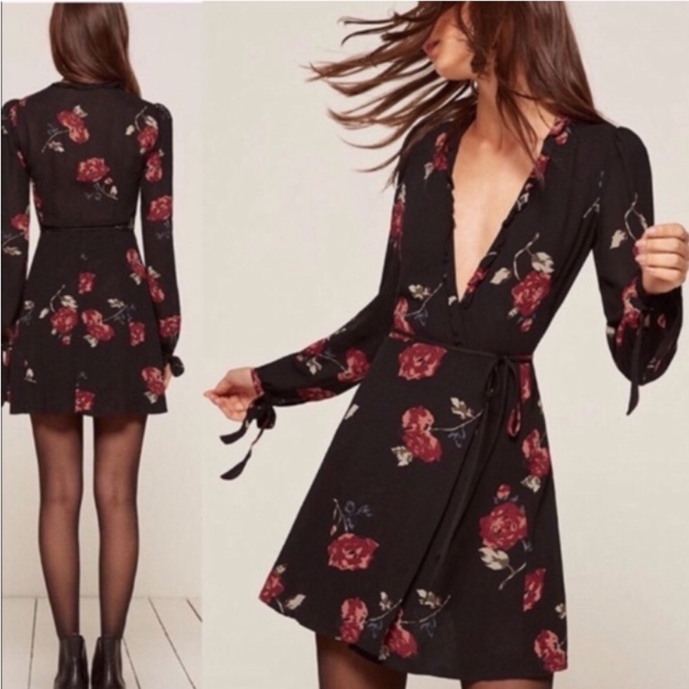 Reformation Floral Mini Wrap Dress